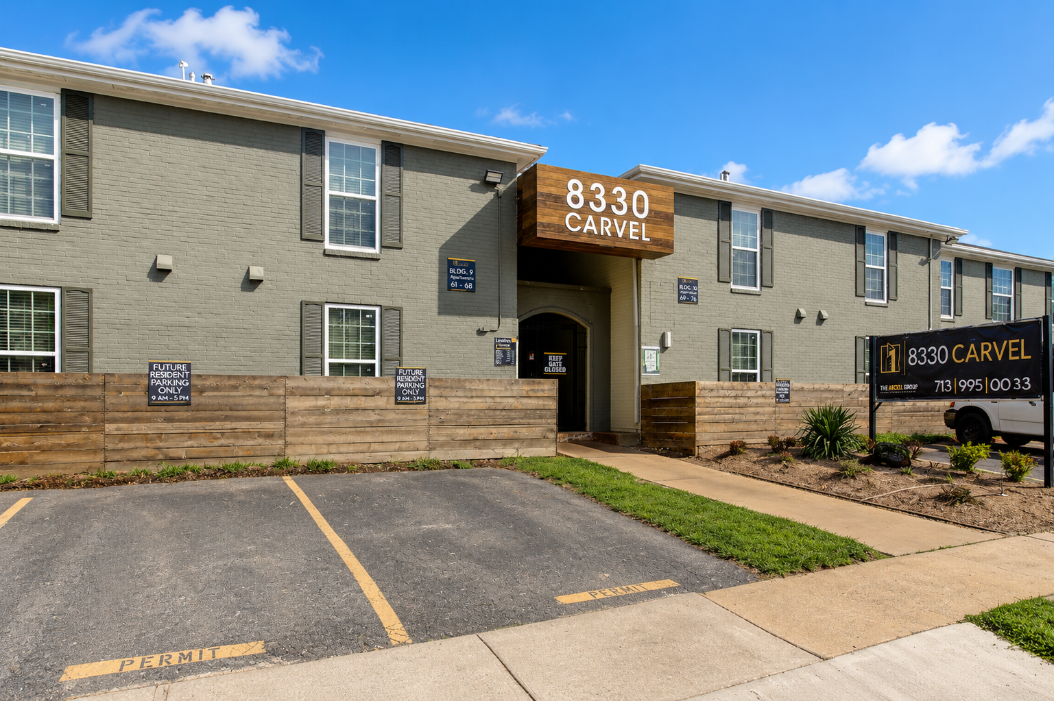 Carvel Apartments entrance at 8330 Carvel Lane